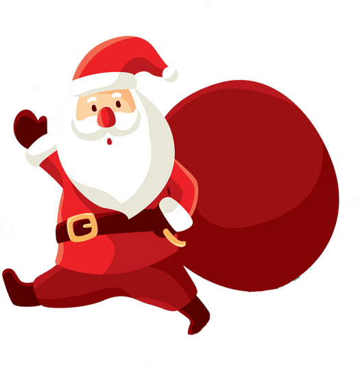 Santa Claus running with his bag of gifts